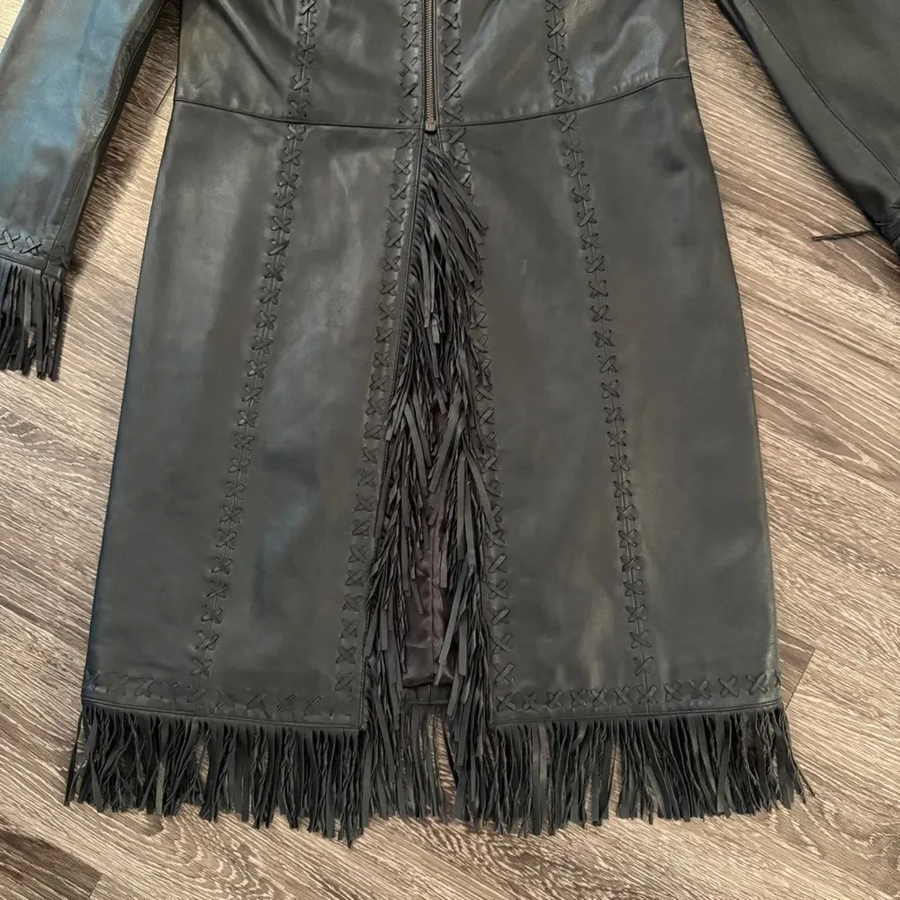 Double D Ranch Black Leather Jacket with Fringe - Picture 2 of 11